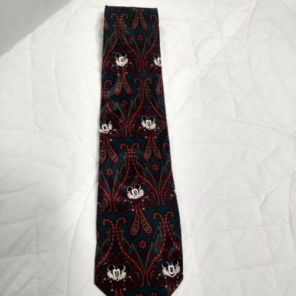Vintage Disney Mickey Mouse 100% Silk Neck Tie Paisley Red Green Hand Made - Picture 2 of 6